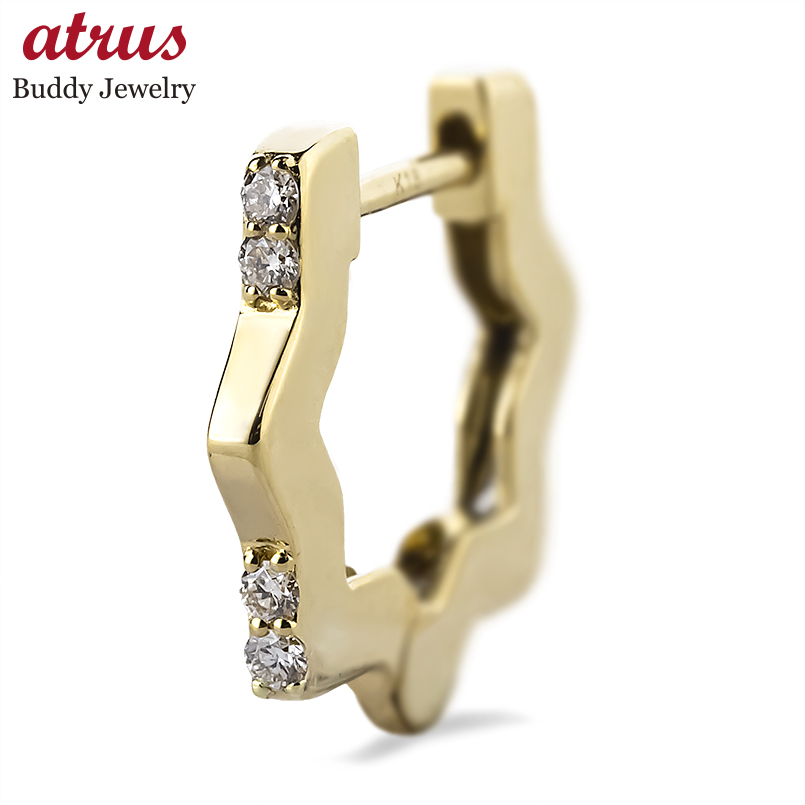 18金 フープピアス ダイヤモンド 星 片耳 ゴールド 18k 普段使い 小さめ イエローゴールドk18 スター シンプル 人気 男女兼用 あすつく 送料無料 セール sale