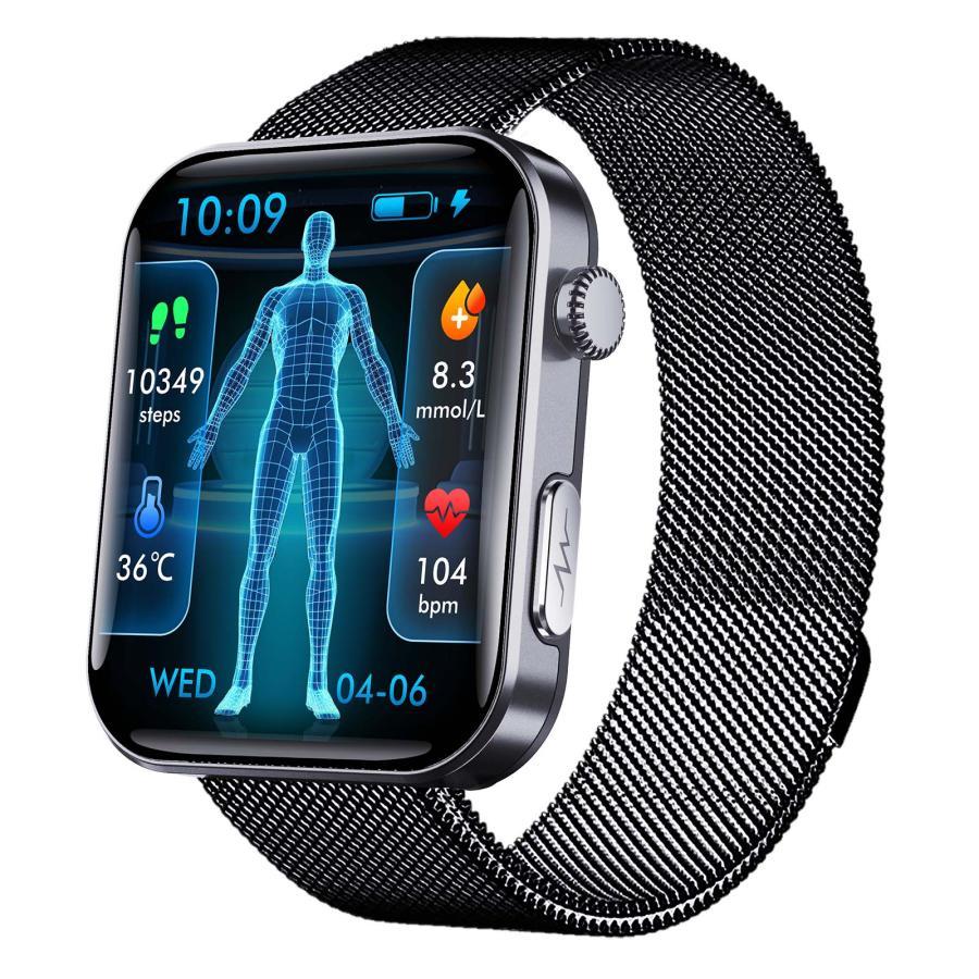 スマートウォッチ 医療レベル心電図ECG 通話機能 血圧/糖測定 酸素濃度 高精度心拍数 通知 体温 睡眠 多機能 歩数計 尿酸 血中脂質 SOS機能 健康管理 母の日の画像