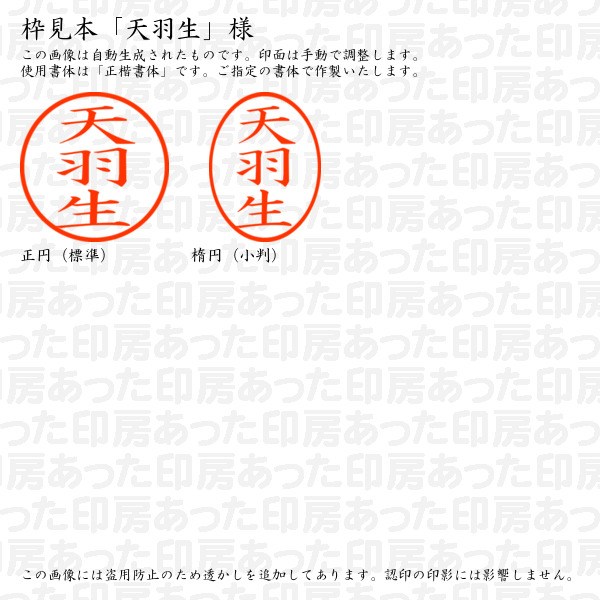 訂正印「天羽生」様:6mm 浸透印 完成品 ネーム6の詳細画像2