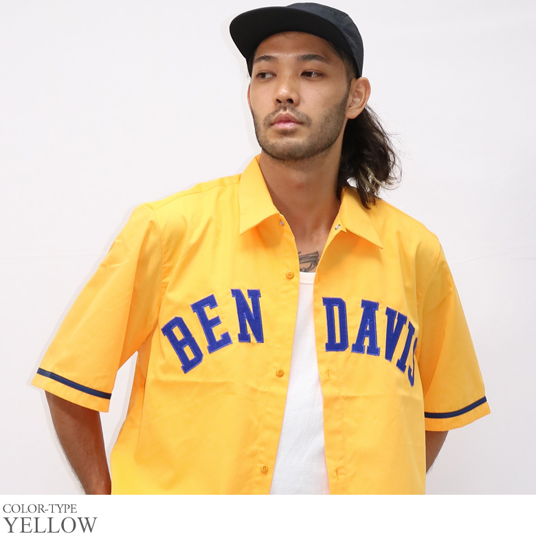 BEN DAVIS ベースボールシャツ ワークシャツ 半袖 刺繍 ワッペン ビッグシャツ ビッグシル...