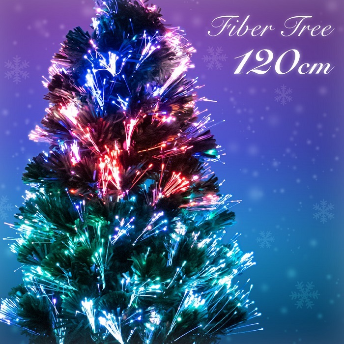クリスマスツリー ファイバーツリー 120cm イルミ おしゃれ LED グリーン ホワイト 木 飾り 高輝度 電飾 光ファイバー  イルミネーションライト ツリー
