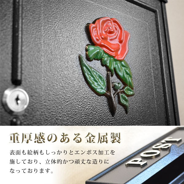 郵便受け 大型 バラ 郵便ポスト 壁付け メールボックス 宅配ボックス鍵