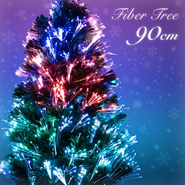 クリスマスツリー おしゃれ ファイバーツリー 90cm イルミ LED グリーン 木 飾り 高輝度 電飾 光ファイバー イルミネーションライト ツリー  ライト