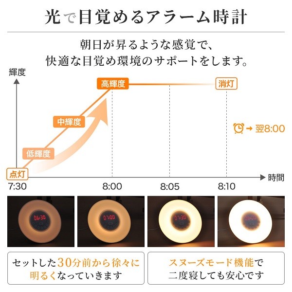 目覚まし時計 子供 光 音 起きれる 光る おしゃれ ウェイクアップライト デジタル 時計 電波ラジオ 停電 おもしろ 間接照明 光で起きる  :000000123973-c:attention - 通販 - Yahoo!ショッピング