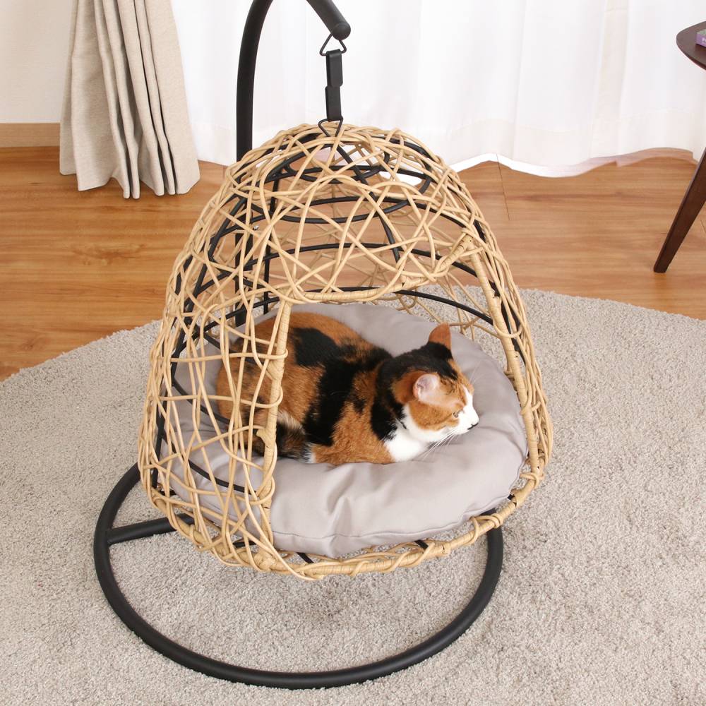 猫 ベッド 小型 ラタン ペットベッド ハンギングチェア ドーム型 猫