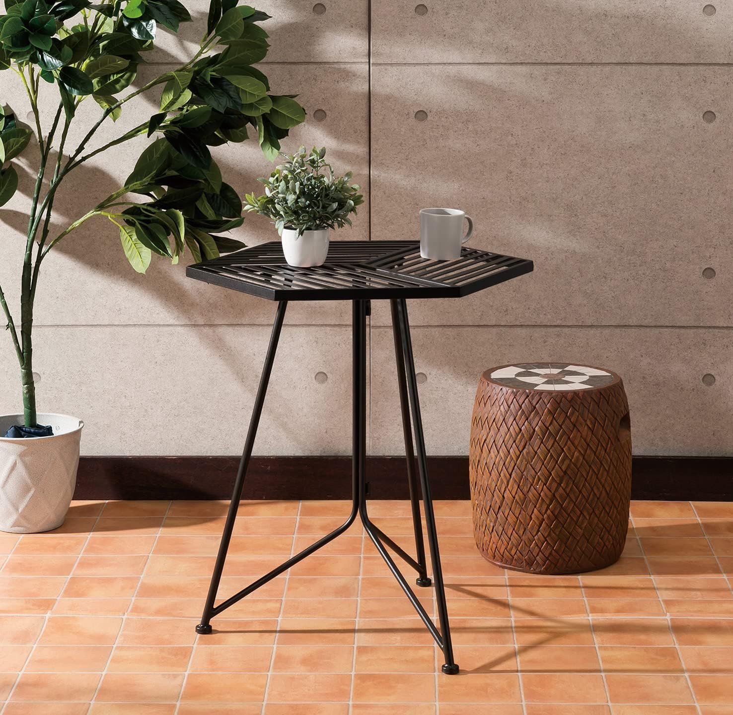 ガーデンテーブル おしゃれ 屋外 サビ 錆び加工 小型 ミニ ヘキサゴン