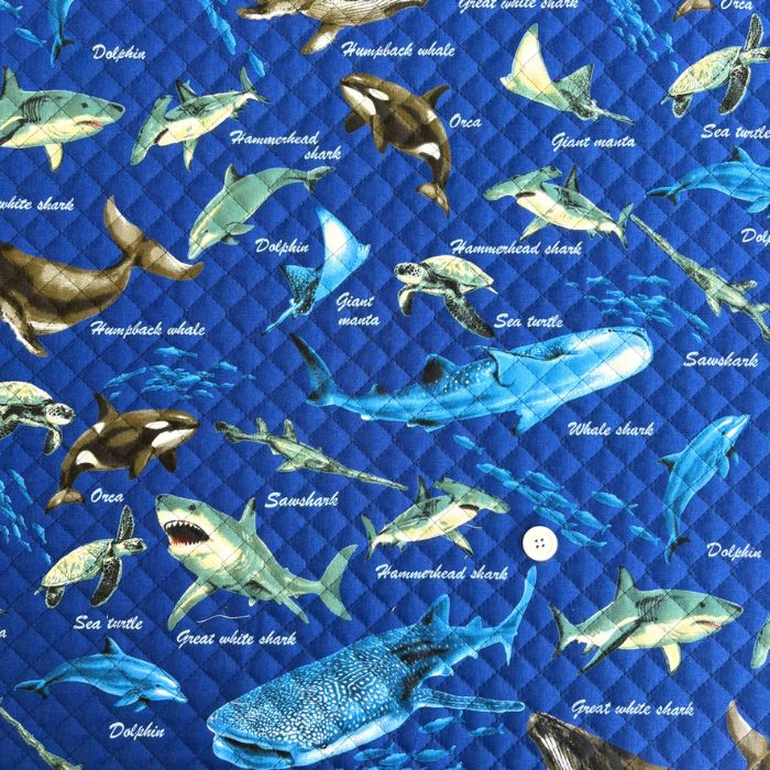海の生き物海洋生物柄キルティング生地/海の生き物がたくさんプリント