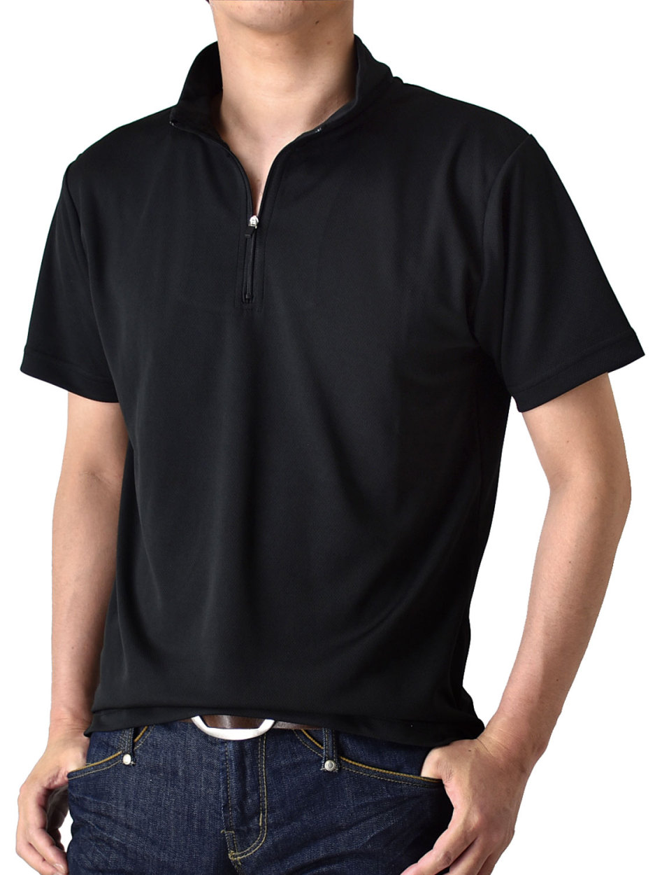 DRYストレッチ ハーフジップカットソー メンズ ポロシャツ 半袖 夏 吸汗速乾 ゴルフ ゴルフシャツ ゴルフウェア 送料無料 父の日  通販M《M1.5》