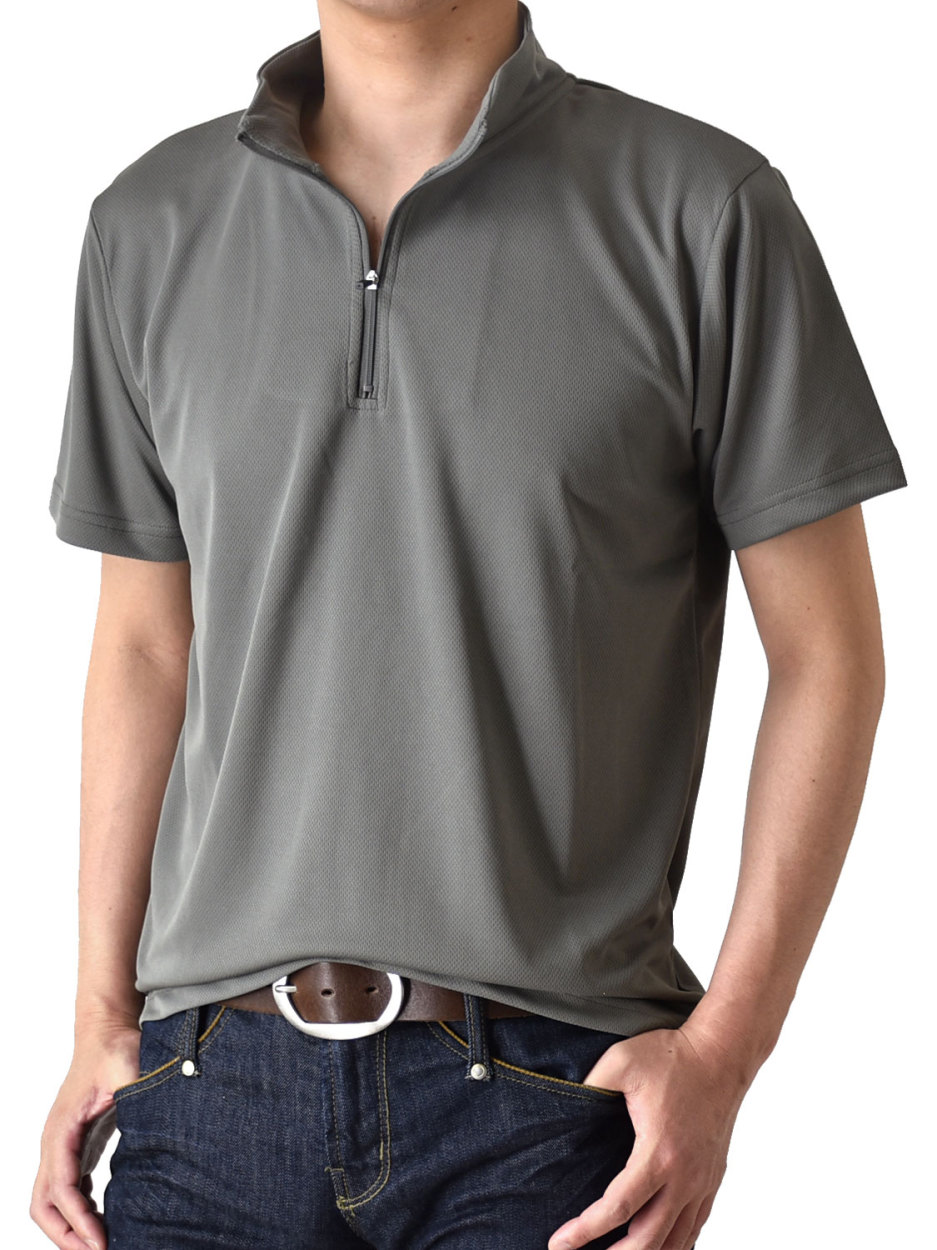 DRYストレッチ ハーフジップカットソー メンズ ポロシャツ 半袖 夏 吸汗速乾 ゴルフ ゴルフシャツ ゴルフウェア 送料無料 父の日  通販M《M1.5》