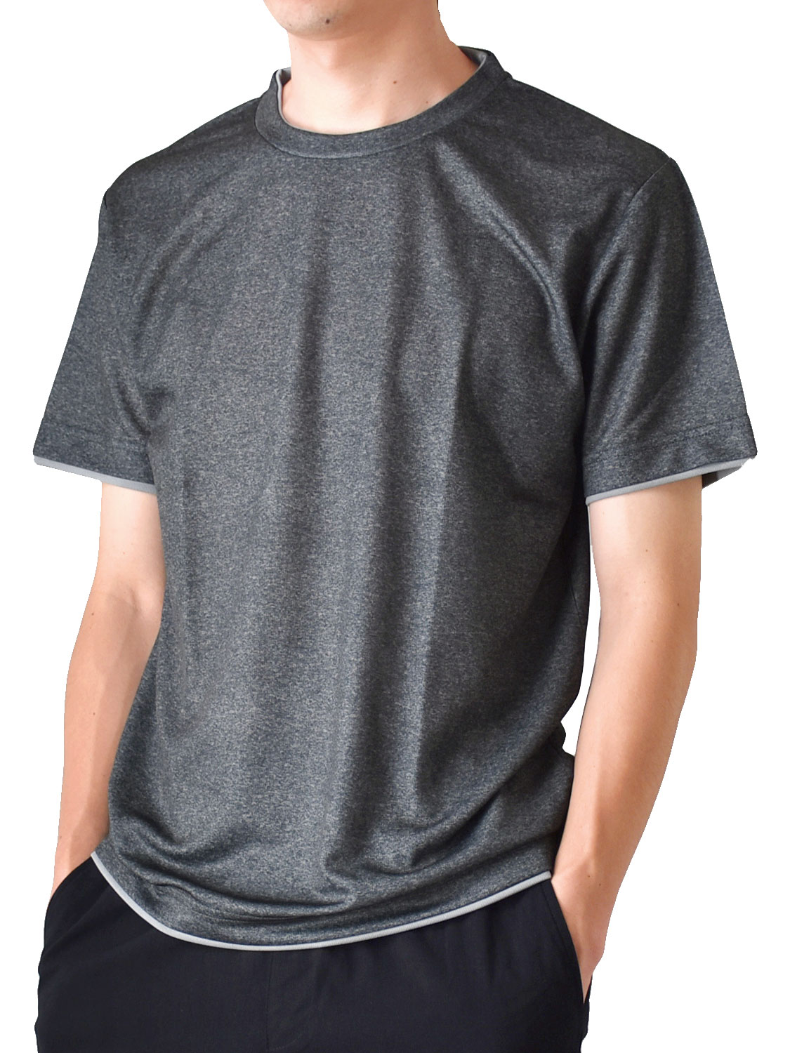 速乾 Tシャツ 半袖 メンズ ストレッチ 無地 ダブルネック セール 爆買