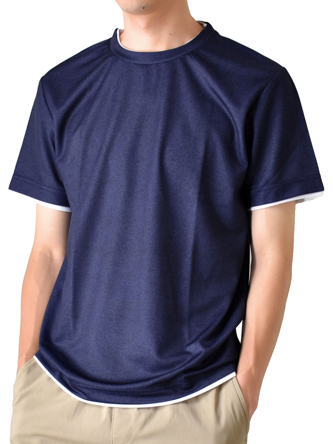 速乾 Tシャツ 半袖 メンズ ストレッチ 吸汗速乾 のぞき フェイク