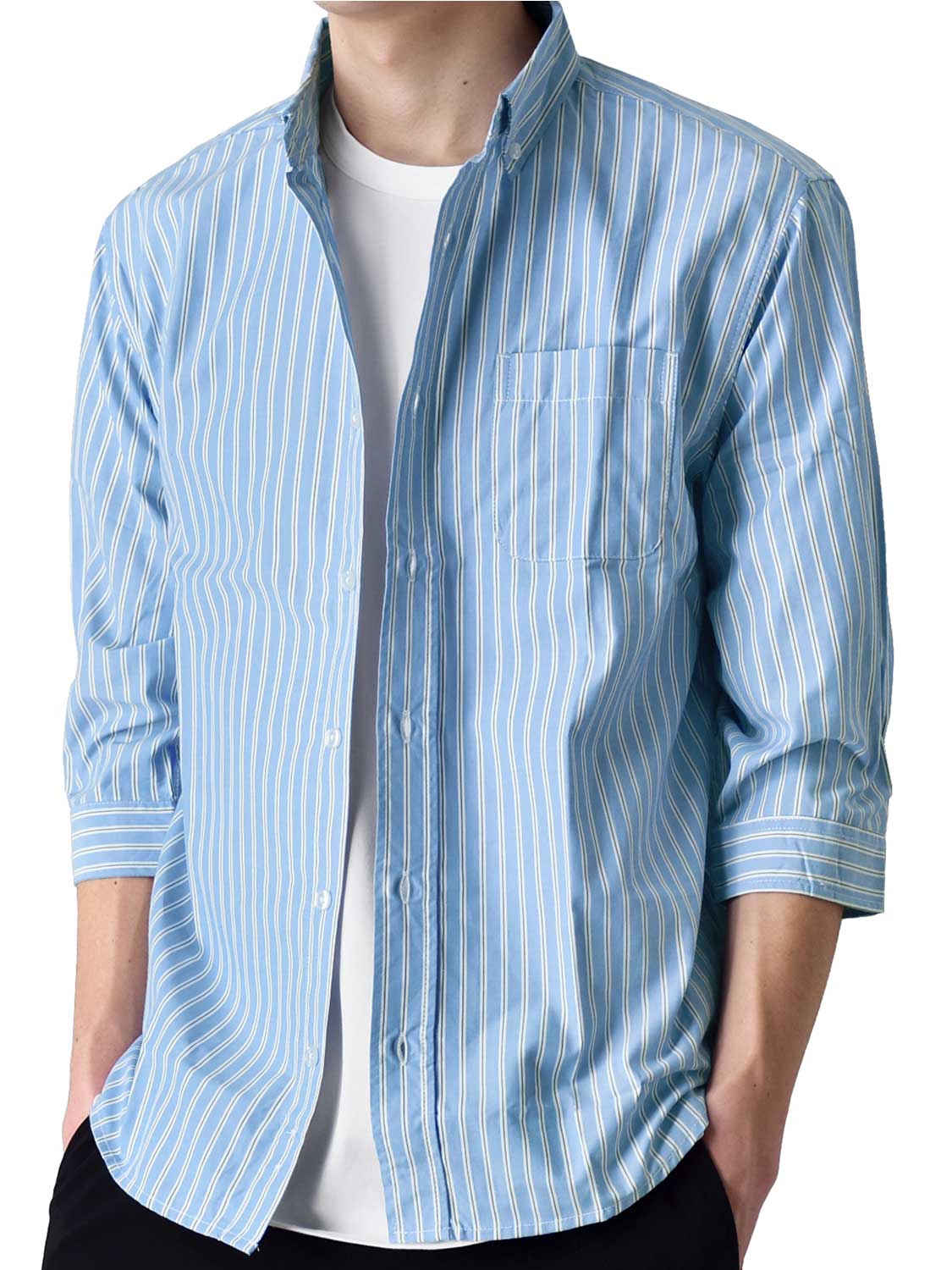 七分袖 シャツ チェック ストライプ ボタンダウン 7分袖 メンズ 送料