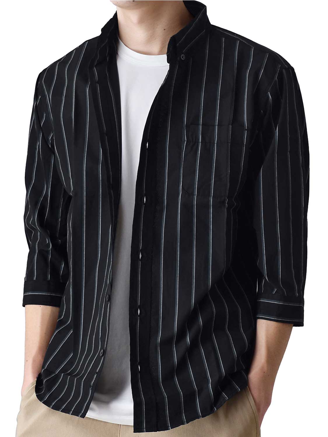 七分袖 シャツ チェック ストライプ ボタンダウン 7分袖 メンズ 送料