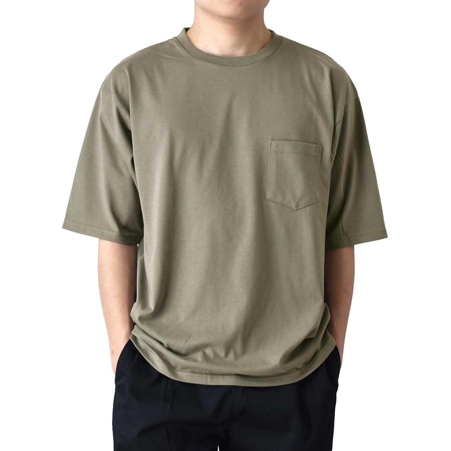 Tシャツ 接触冷感 クール 半袖 メンズ ストレッチ ワイドシルエット ポケット付き 5分袖 ビッグシルエット 送料無料 通販M《M1.5》｜atto-select｜04