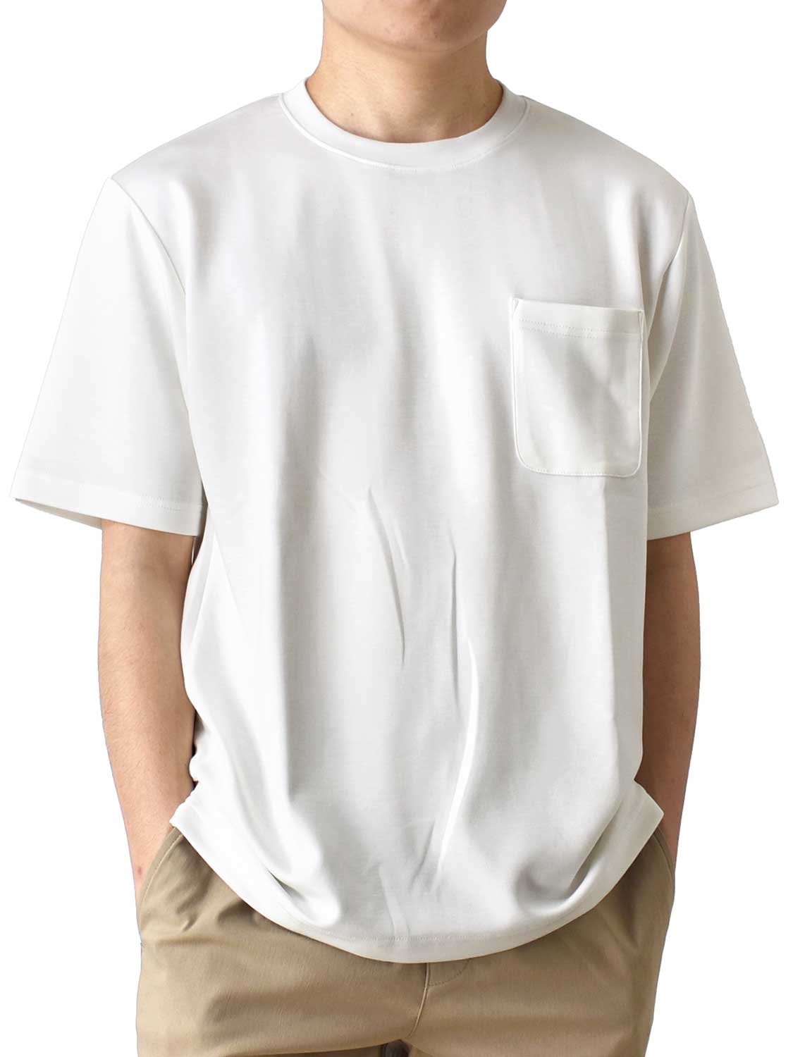 Tシャツ メンズ 半袖 接触冷感 涼しい 夏 ストレッチ クルーネック ゆったり ふわとろ くすみカラー 柔らかい ポケット付き 白 送料無料 通販Y