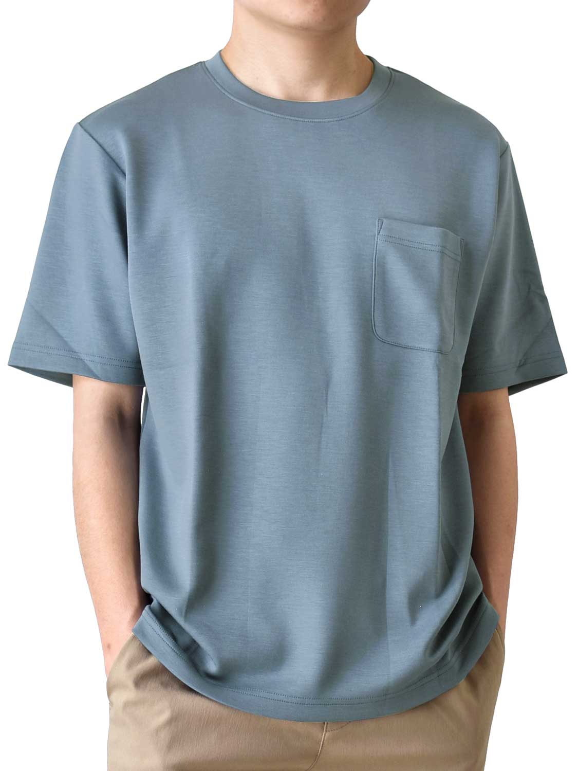 Tシャツ メンズ 半袖 接触冷感 涼しい 夏 ストレッチ クルーネック ゆったり ふわとろ くすみカラー 柔らかい ポケット付き 白 送料無料 通販Y