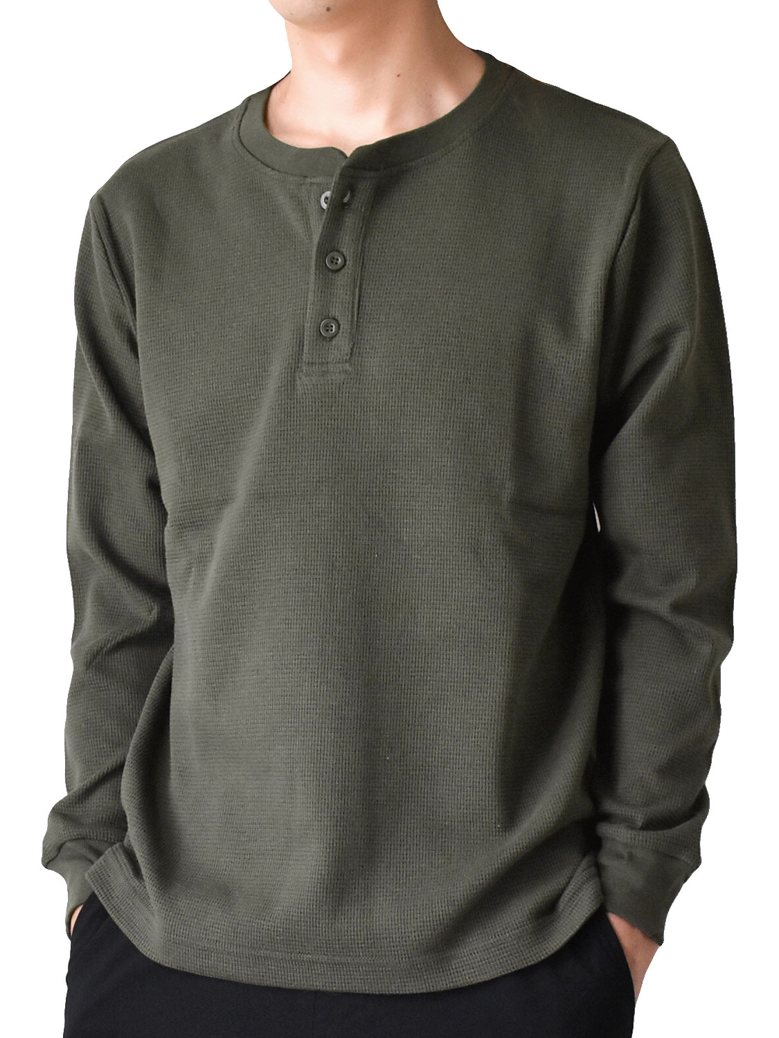 長袖Tシャツ メンズ ワッフル ストレッチ ロンT クルーネック 送料無料