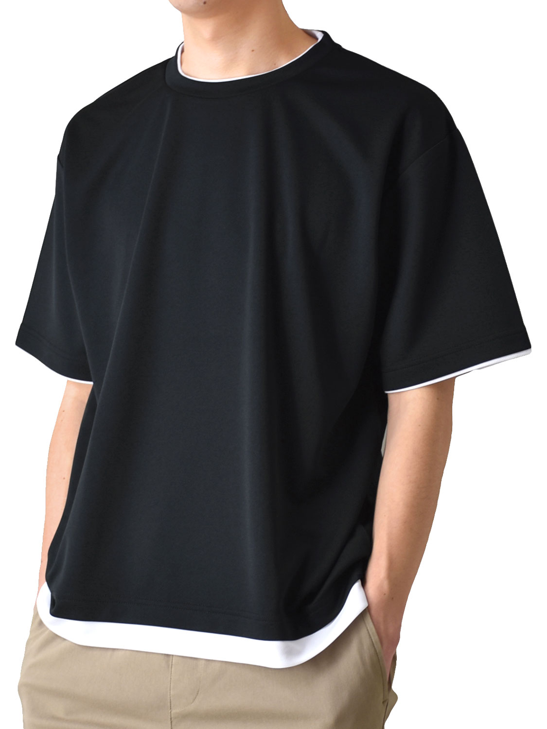 DRYストレッチ 重ね着風Tシャツ メンズ 5分袖 吸汗速乾 ワイド 総柄 送料無料 通販Y | ブランド登録なし | 03