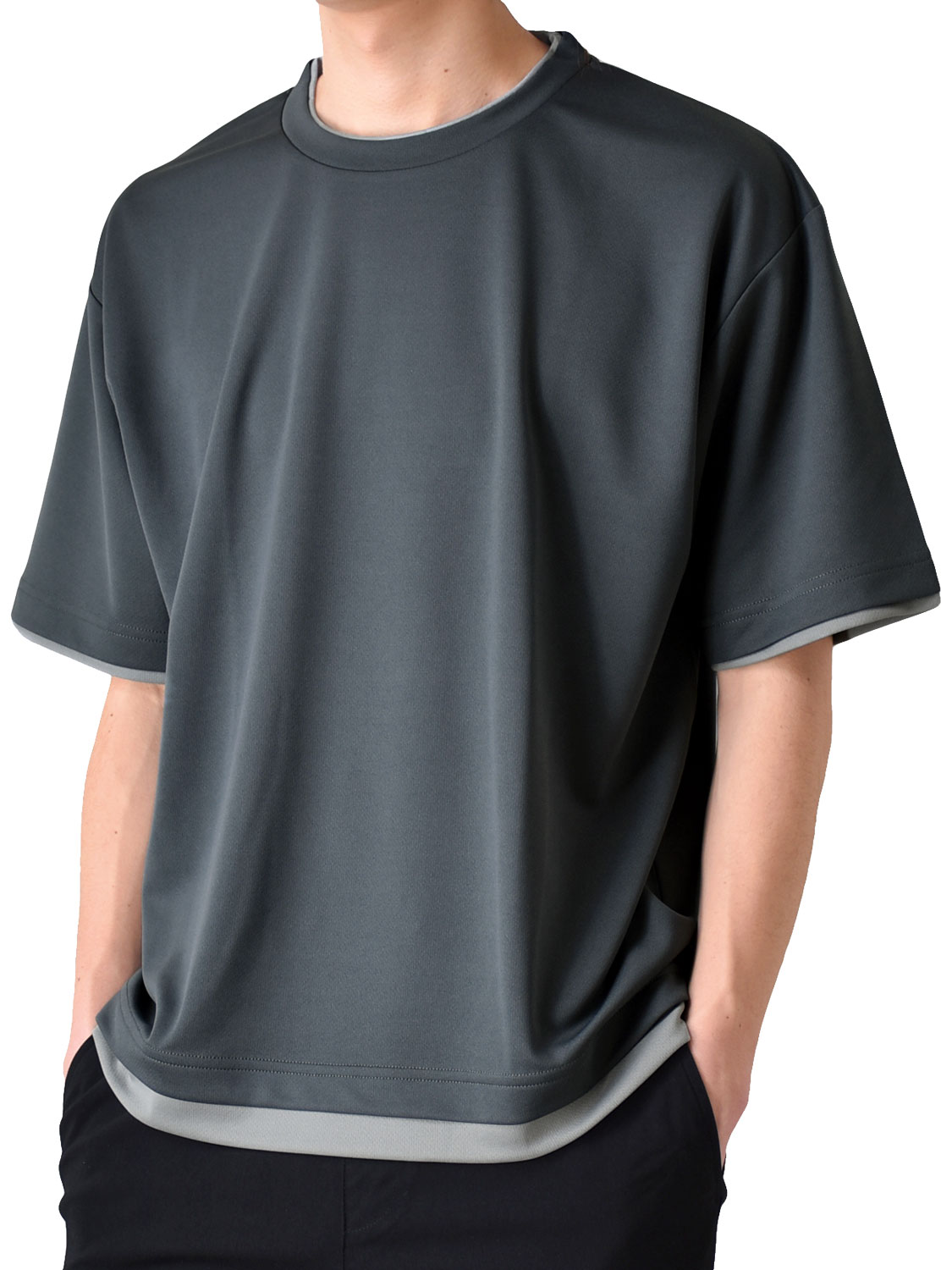 DRYストレッチ 重ね着風Tシャツ メンズ 5分袖 吸汗速乾 ワイド 総柄 送料無料 通販Y | ブランド登録なし | 05