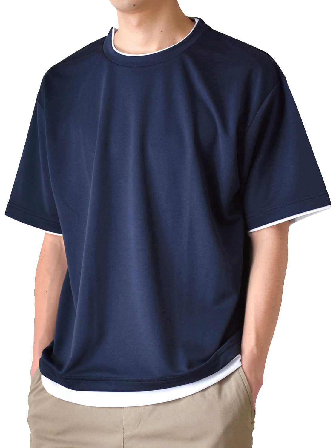DRYストレッチ 重ね着風Tシャツ メンズ 5分袖 吸汗速乾 ワイド 総柄 送料無料 通販Y | ブランド登録なし | 06