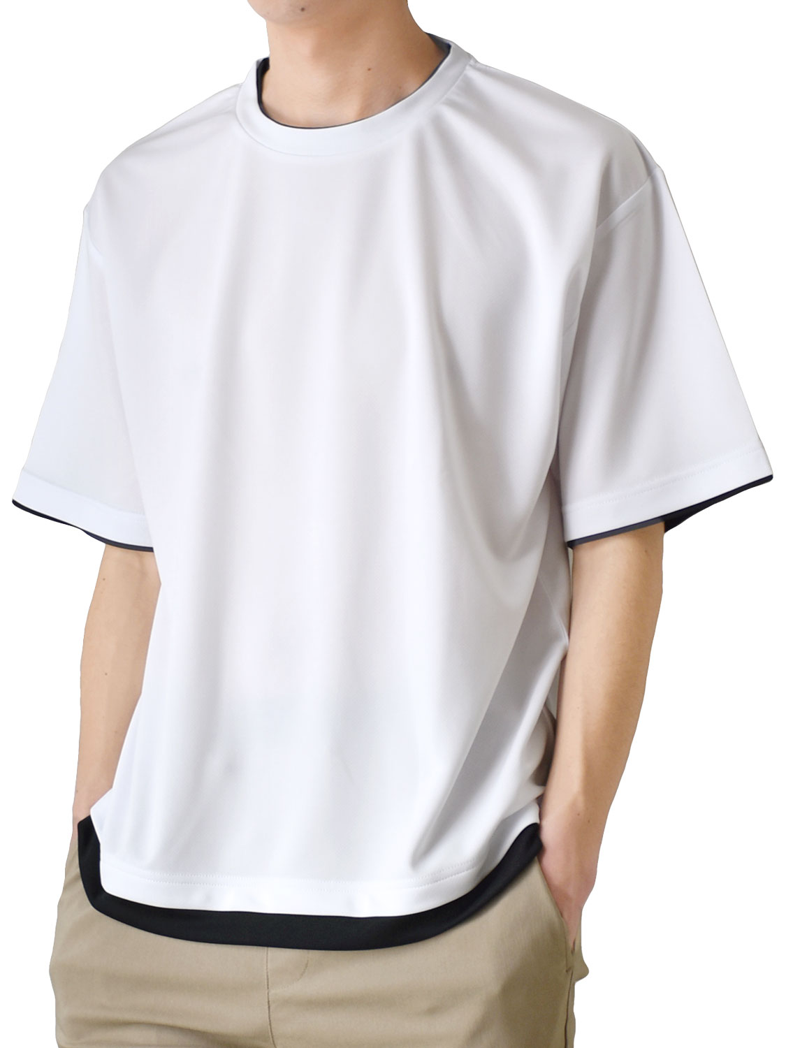 DRYストレッチ 重ね着風Tシャツ メンズ 5分袖 吸汗速乾 ワイド 総柄 送料無料 通販Y | ブランド登録なし | 04