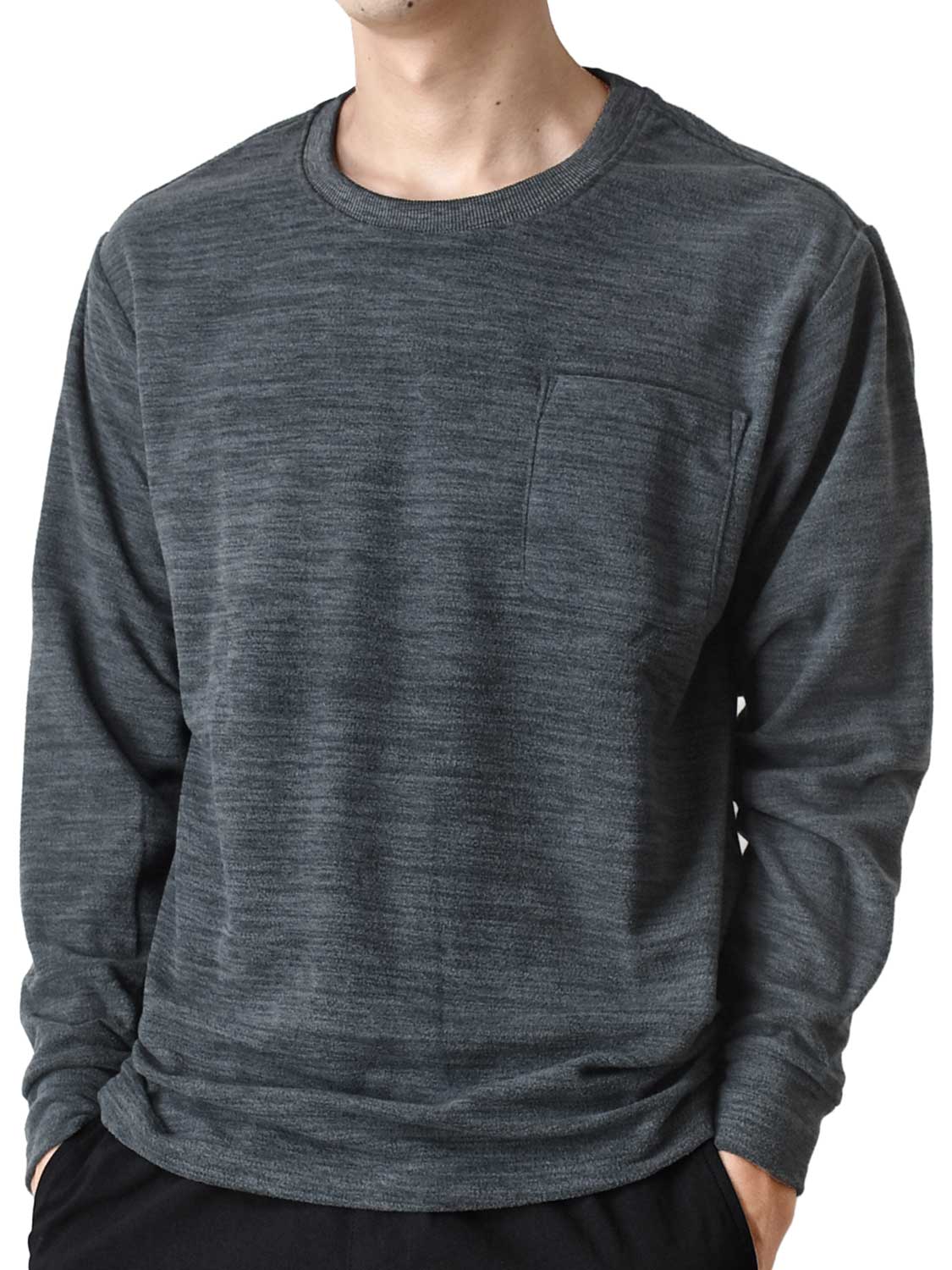 ホカロン 裏起毛 フリース 長袖Tシャツ メンズ あったか ストレッチ