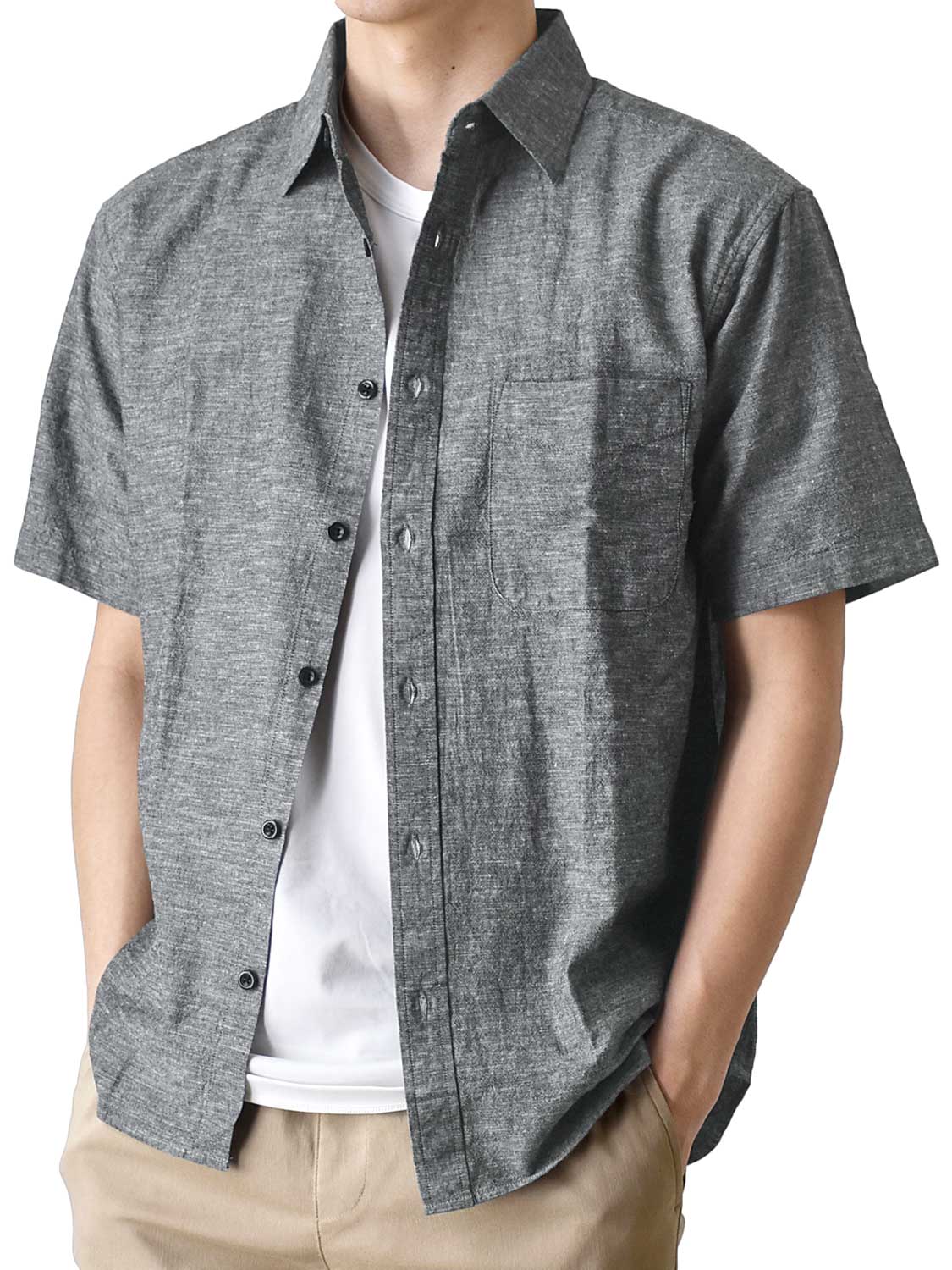 ファッション メンズ シャツ 半袖 送料 コットンリネン 胸ポケット付き 綿麻 服&ファッション小物
