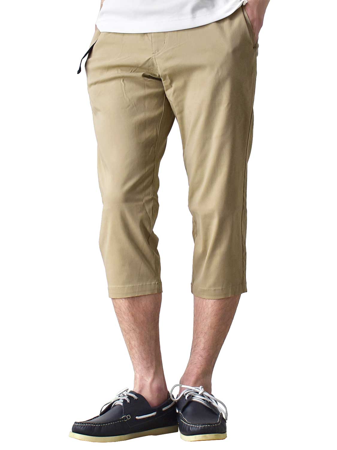 クロップドパンツ ストレッチ メンズ ナイロンベルト付き 7分丈 ハーフ