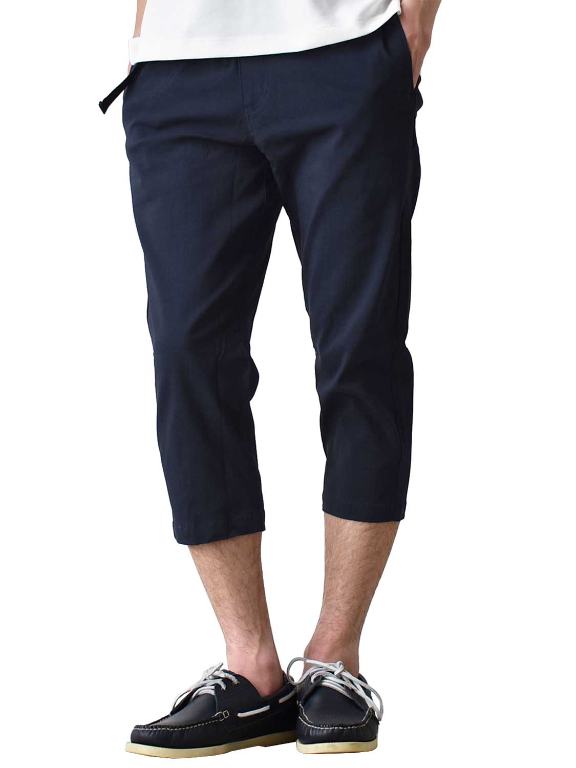 クロップドパンツ ストレッチ メンズ ナイロンベルト付き 7分丈 ハーフ