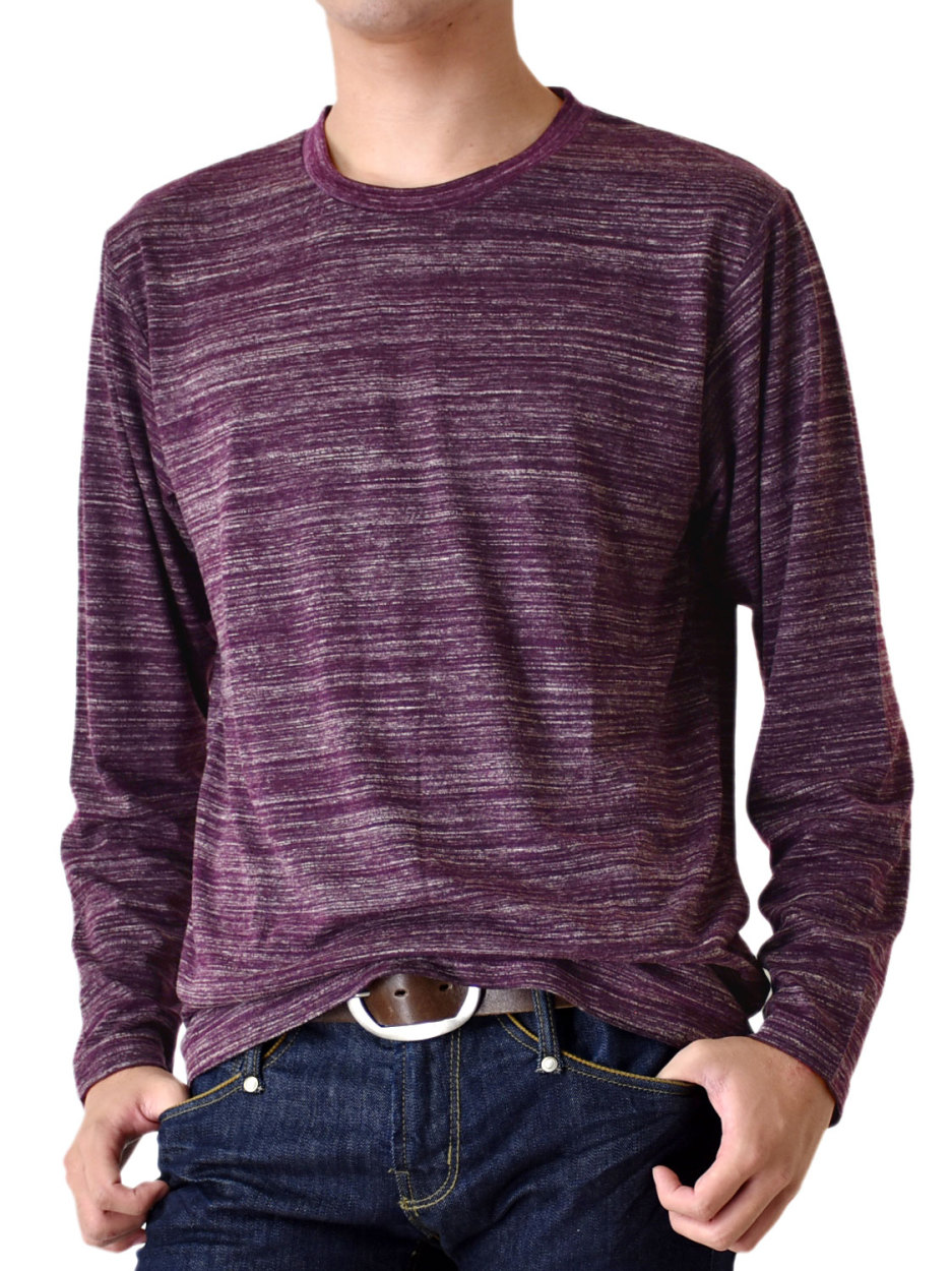 Tシャツ メンズ ストレッチ 杢カラー クルーネック Vネック ロングTシャツ 長袖 送料無料 通販M《M1.5》｜atto-select｜05