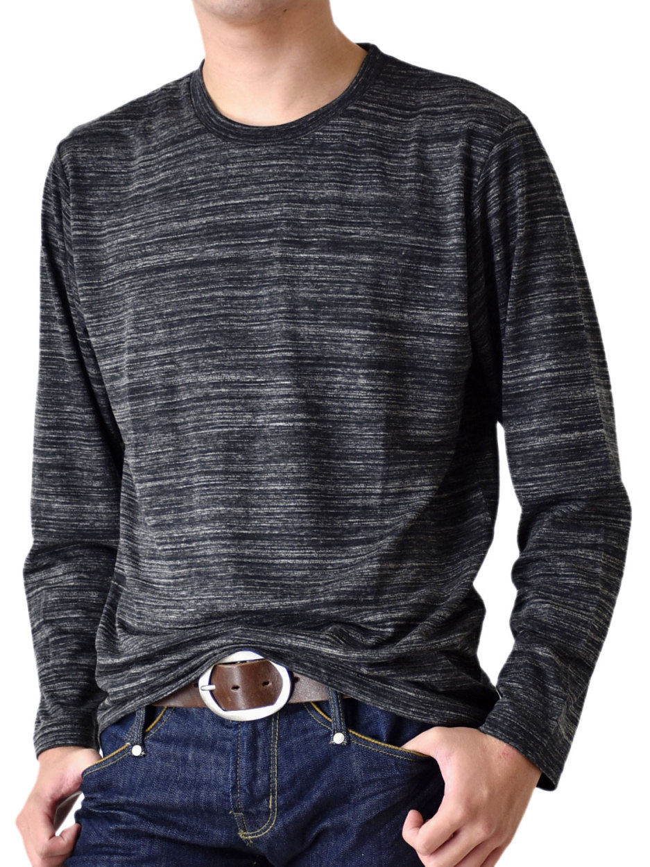 Tシャツ メンズ ストレッチ 杢カラー クルーネック Vネック ロングTシャツ 長袖 送料無料 通販M《M1.5》｜atto-select｜03