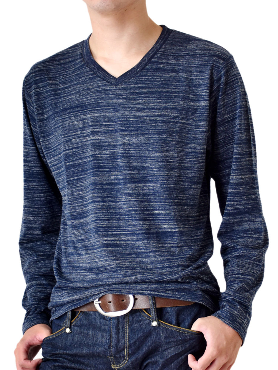 Tシャツ メンズ ストレッチ 杢カラー クルーネック Vネック ロングTシャツ 長袖 送料無料 通販M《M1.5》  :as-Y6115-526:アット・セレクト 通販 