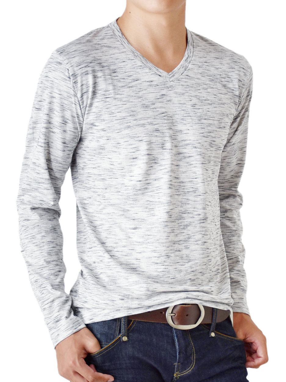 Tシャツ メンズ ストレッチ 杢カラー クルーネック Vネック ロングTシャツ 長袖 送料無料 通販M《M1.5》｜atto-select｜08