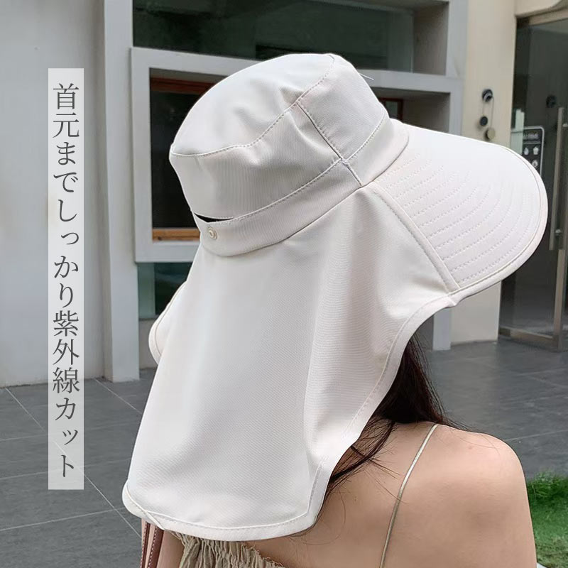 日除け帽子 レディース uvカット 日焼け防止 遮光100% あご紐付き 涼しい つば広帽子 折り畳み 収納 紫外線対策 首の後ろ 首ガード ネックカバー 自転車 風飛び 関連画像3