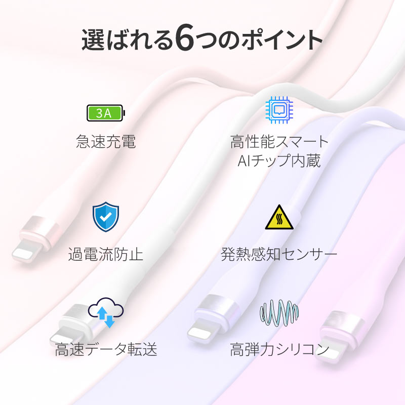 2本セット iPhone充電ケーブル Type-C to ライトニングケーブル シリコン USB PD30W 2m 1.2m 50cm iPhone lightning 急速充電 充電器 データ転送 タイプC typec 関連画像1