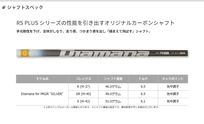 プロギア RS ジャスト フェアウェイウッド Diamana for PRGR シャフト