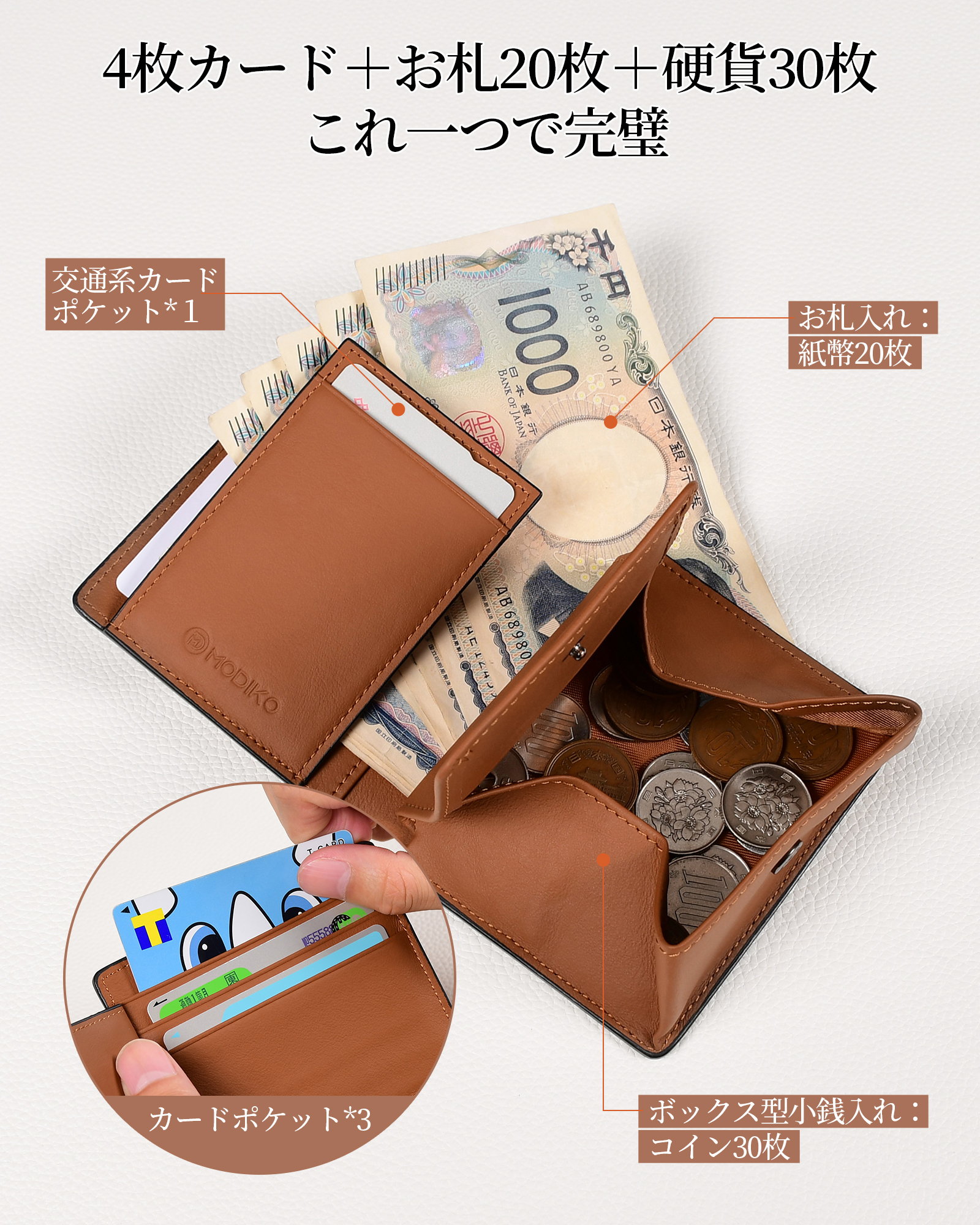 Modiko 財布 メンズ 二つ折り 本革 プエブロレザー ミニ財布
