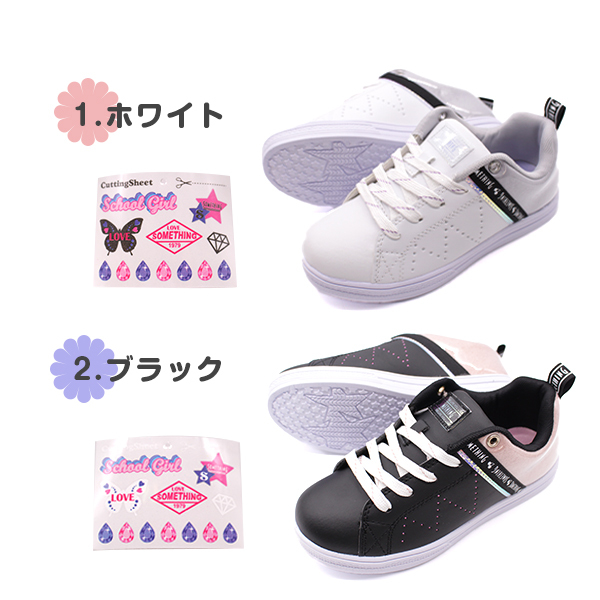 SOMETHING スニーカー キッズ ジュニア 子供 靴 黒 白 ブラック