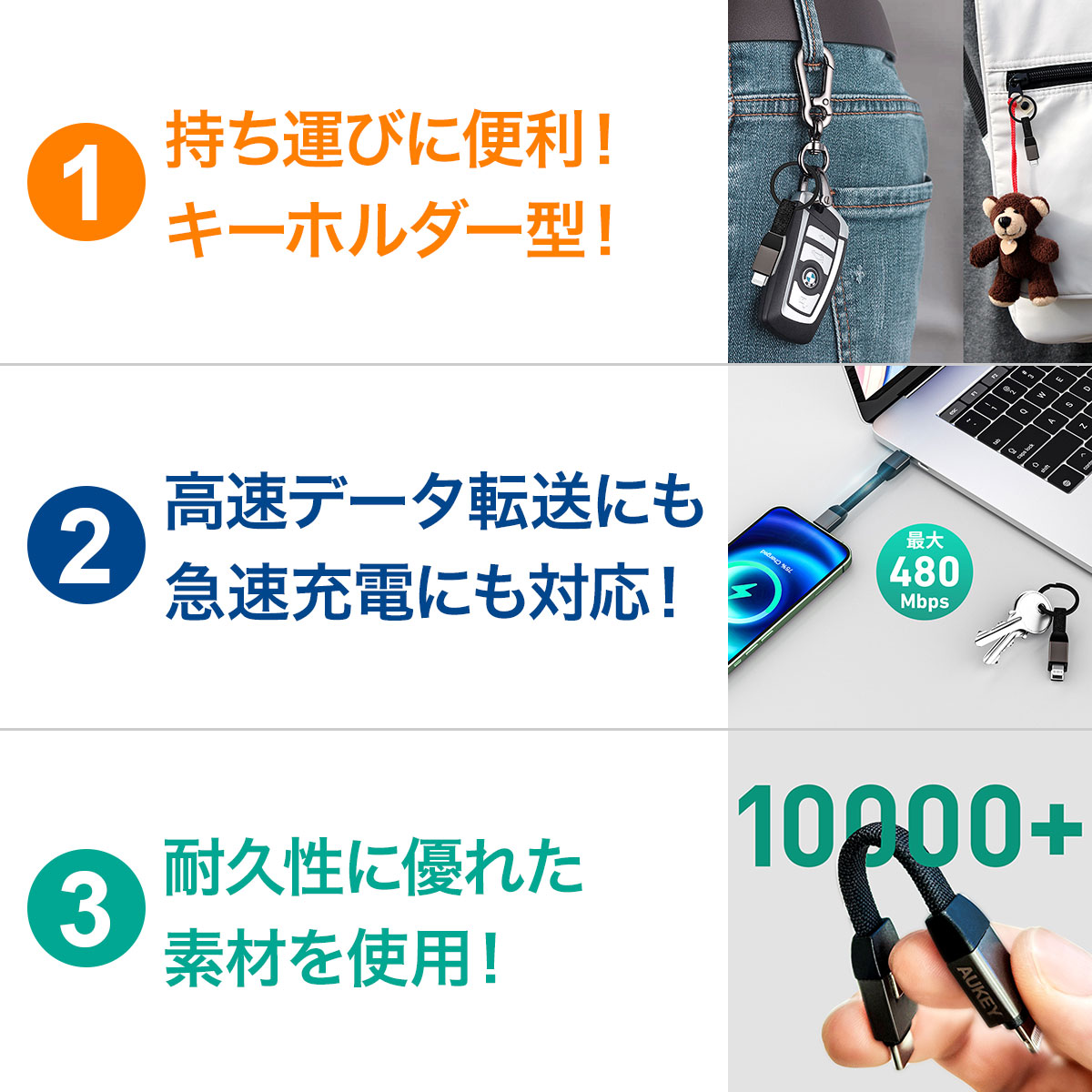 AUKEY USB Type-C to Lightning ストラップ型ケーブル