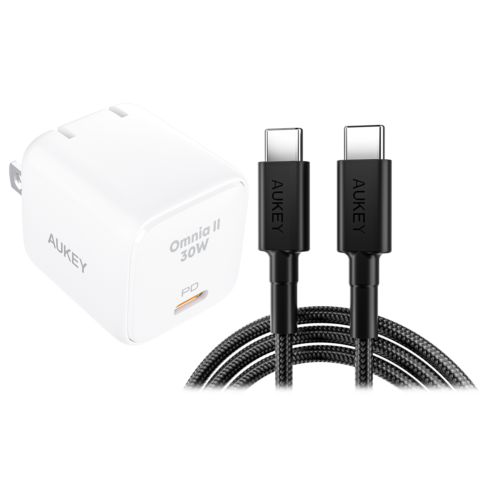 AUKEY 超小型USB充電器+USB-Cケーブルセット 30W充電器 ACアダプター