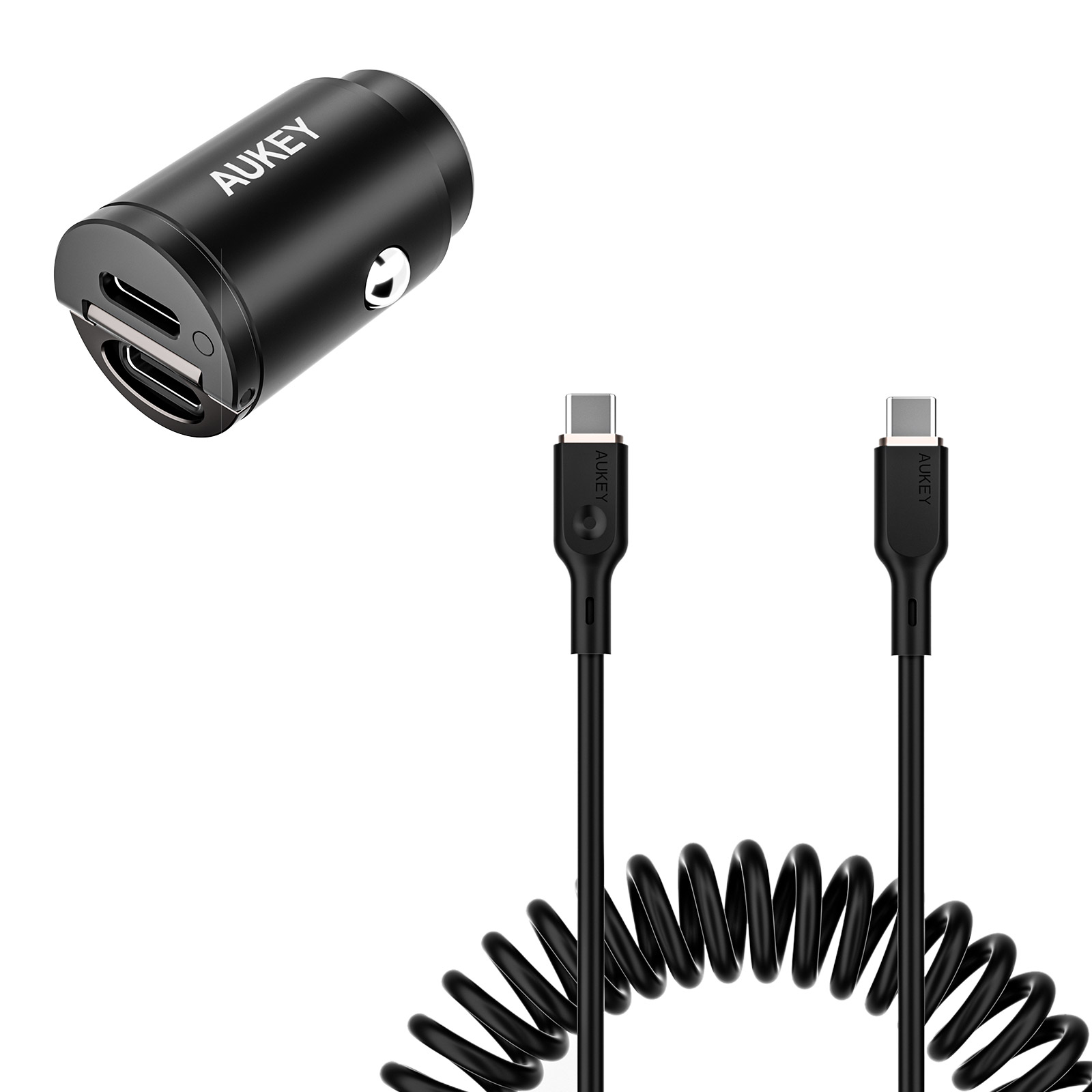 カーチャージャー+USB-C/Lightning ケーブルセット シガーソケット USB-C 急速充電 PD コイル型 AUKEY オーキー CCB-53 | AUKEY | 01