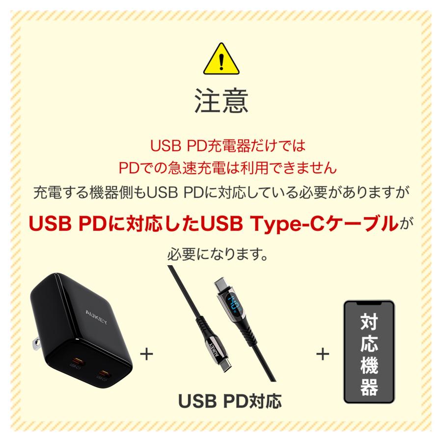 USB充電器 HDMI USB typeC typeA 65W AUKEY Swift PA-H60 PD対応 Switch テレビ/モニターモード出力 大画面再生 折畳式プラグ USBCケーブル付属 オーキー｜aukey｜10
