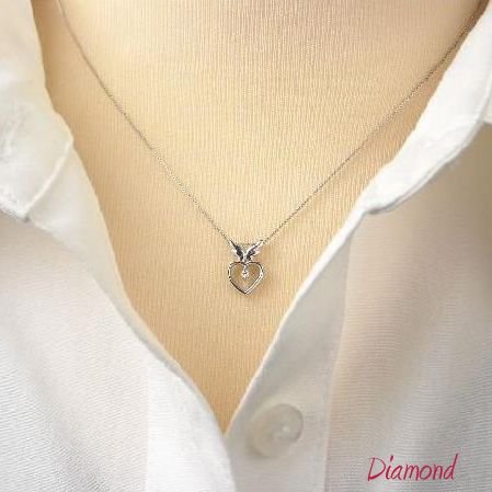 ダイヤモンド ネックレス 一粒 ハート 天使の羽 10金ホワイトゴールド レディース 50代 40代 60代 30代 20代 ギフト 妻 彼女 プレゼント 羽根モチーフ k10wg | ブランド登録なし | 07