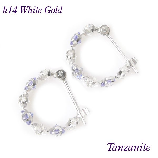 タンザナイト ピアス フープ 14金ホワイトゴールド キュービック