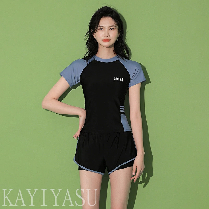 フィットネス水着 水着 レディース 半袖 スポーツ 体型カバー 2点セット ショートパンツ 可愛い 女性用 ラッシュガード 日焼け対策 水陸両用 水泳 ヨガ LHT | ブランド登録なし | 02