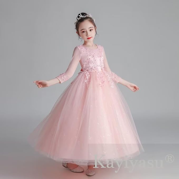 子供ドレス ピアノ 発表会 ロングドレス 長袖 女の子 フォーマル 結婚