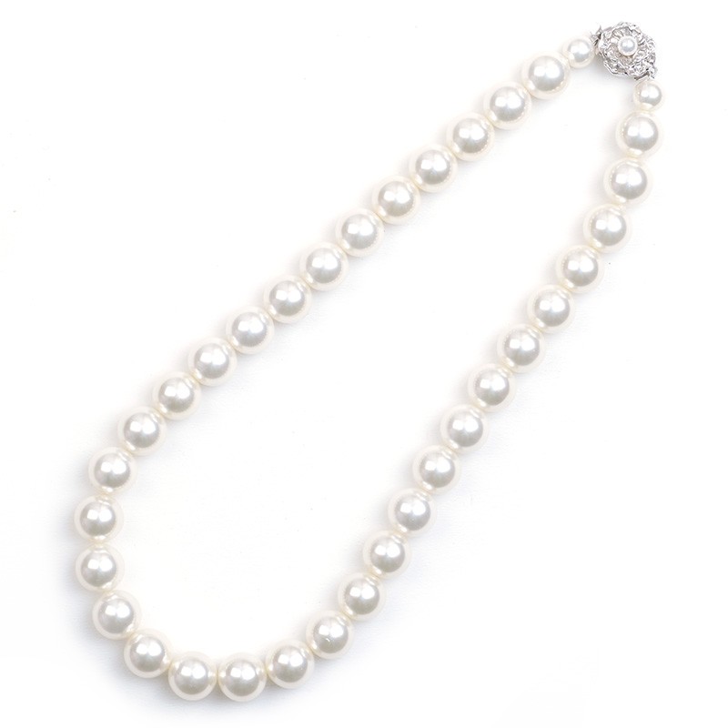 本真珠 白蝶貝 ネックレス 約5ミリ玉 金具シルバー 44cm