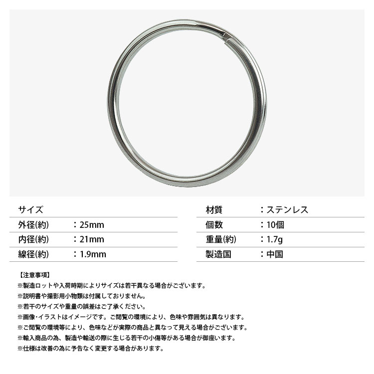 二重リング キーリング 10個セット ステンレス 外径25mm 内径21mm 二重