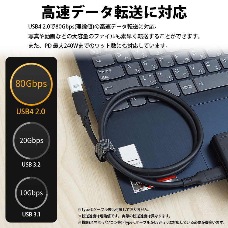 Type-C 変換 アダプタ 2個セット 角度変換 L型 L字型 ストレート USB4
