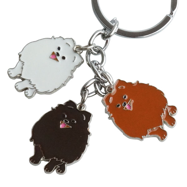 3連 ポメラニアン キーホルダー キーリング 犬 ポメ ドッグ